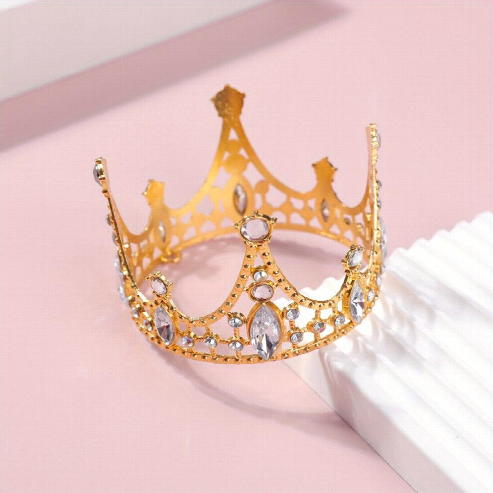 1pc Bridal Golden Crown Inlaid Crystal Queen Tiara Birthday Party Headband Wedding Hair Accessories