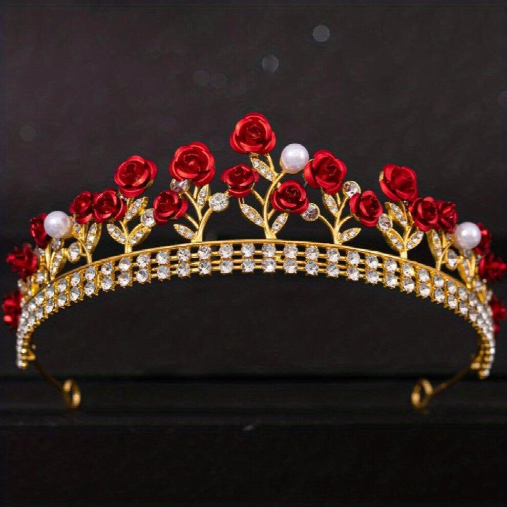 Flower Faux Pearl Headband Crown Rhinestone Tiara Wedding Hair Accessories