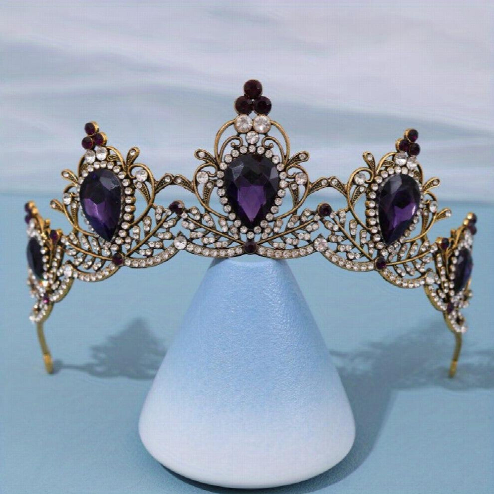 Purple Vintage Baroque Crown Rhinestone Wedding Tiara Bridal Dress Hair Accessories Jewelry