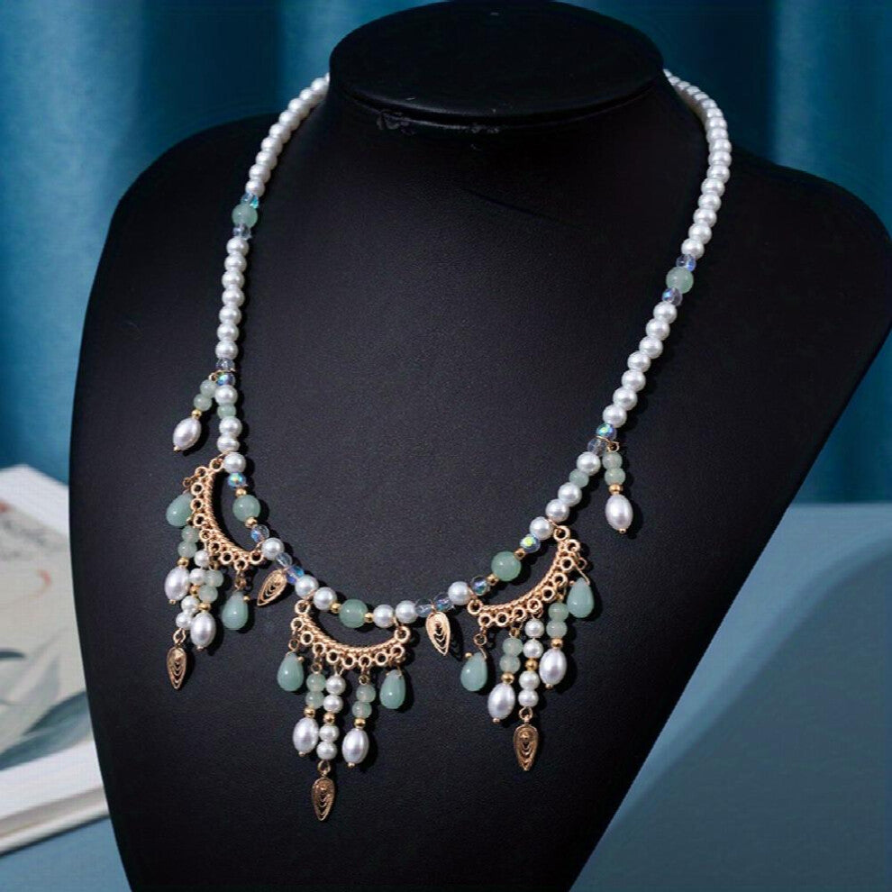 Vintage Faux Pearl Beaded Necklace With Pendant Women Jewelry Accessories