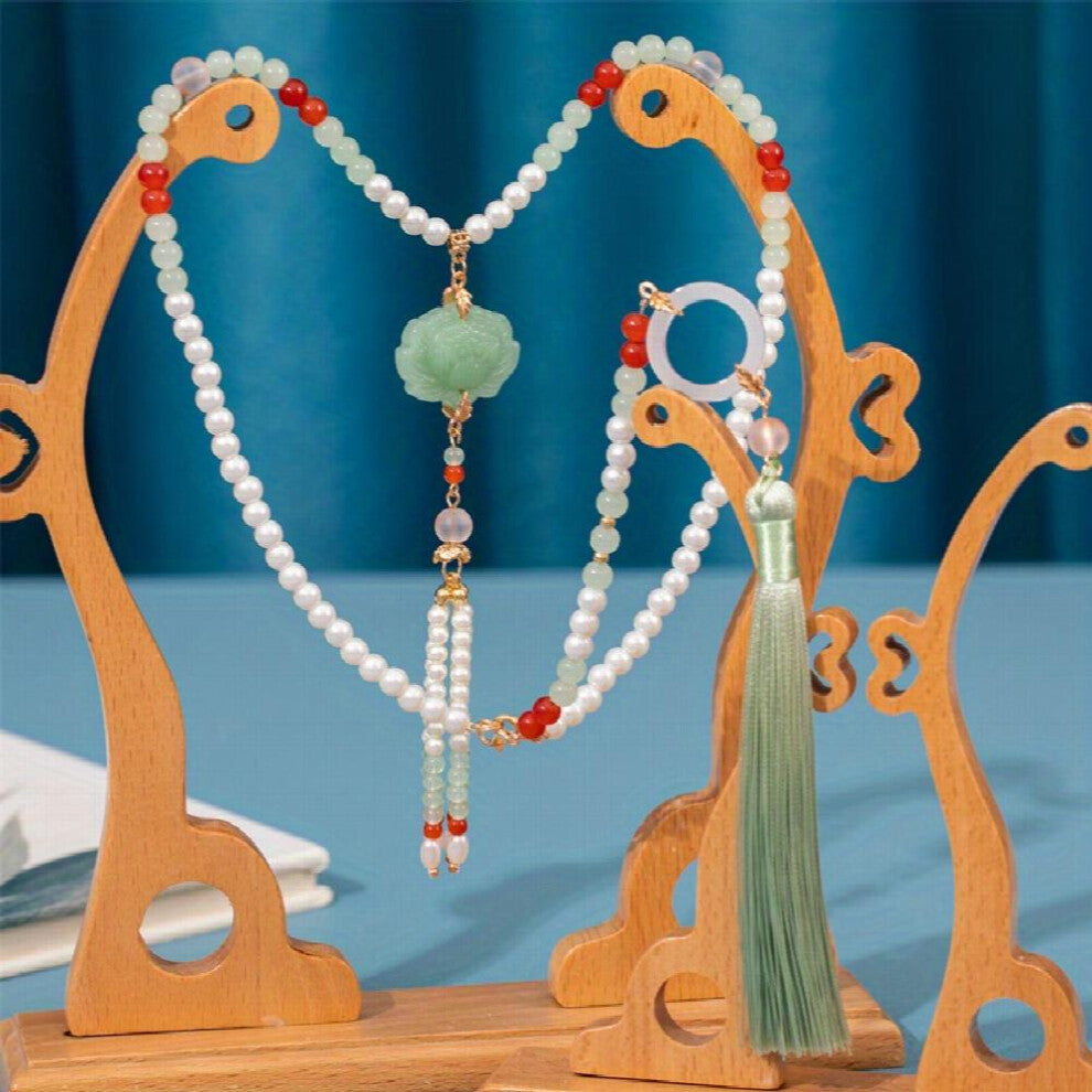 Ancient Style Faux Pearl Beaded Necklace With Faux Jade Pendant Cheongsam Accessories Chinese Style Decoration Ornament