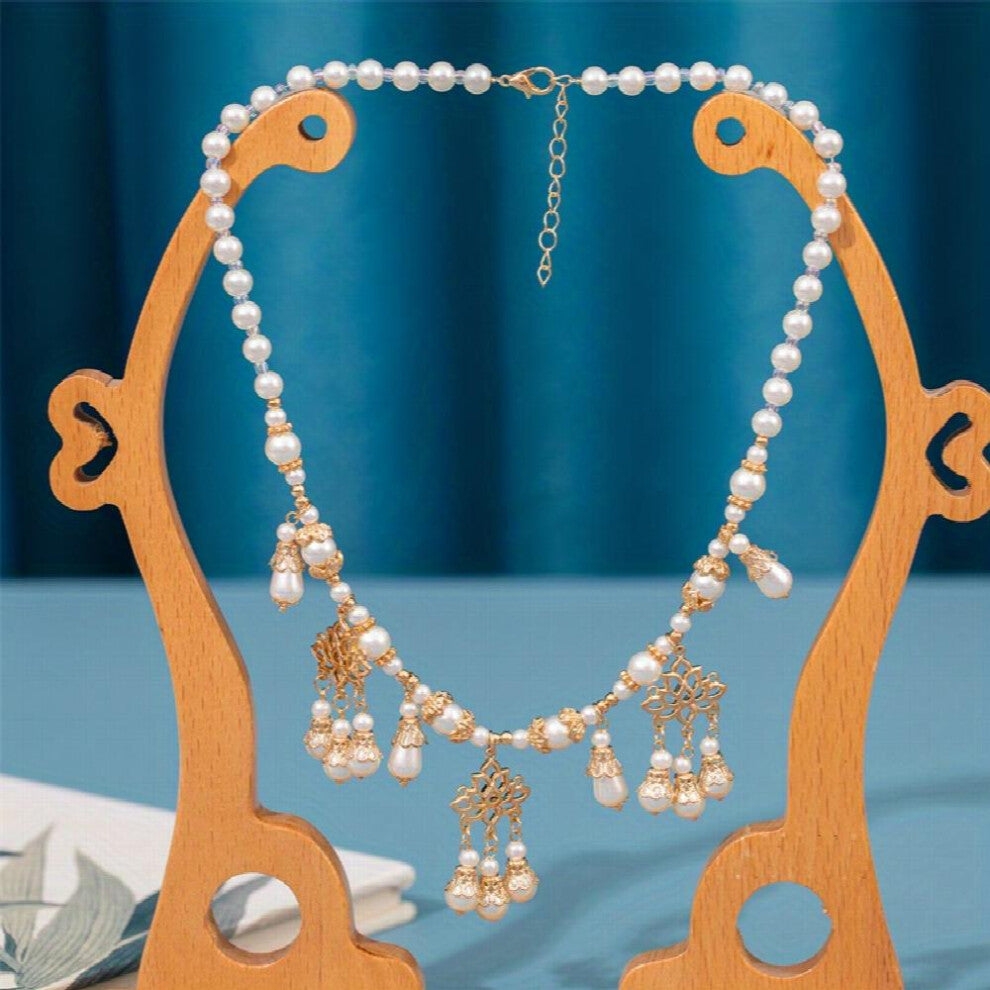 Ancient Style Faux Pearl Beaded Necklace With Pendant Cheongsam Accessories Chinese Style Decoration Ornament