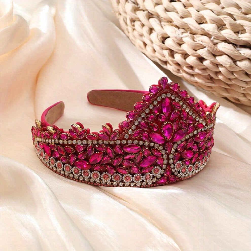 Baroque Rhinestone Tiara Crown Wide Headband Glitter Headdress Hair Accessories For Women