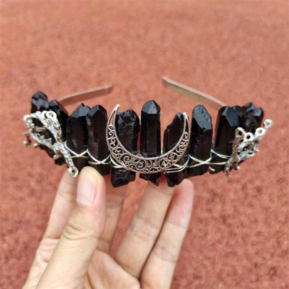 1PC Raw Crystal Quartz Transparent Hollow Moon Crown Tiara Headband For Women Witch Craft Bridal Party Hair Accessories