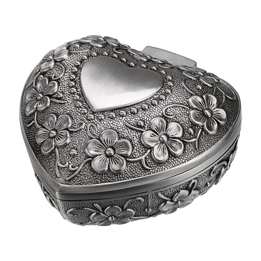 Vintage Heart Shape Jewelry Box - Small Antique Ring-Earrings-Necklace Storage Organizer Case, Metal Treasure Chest Trinket Keepsake Gift Box for Wome