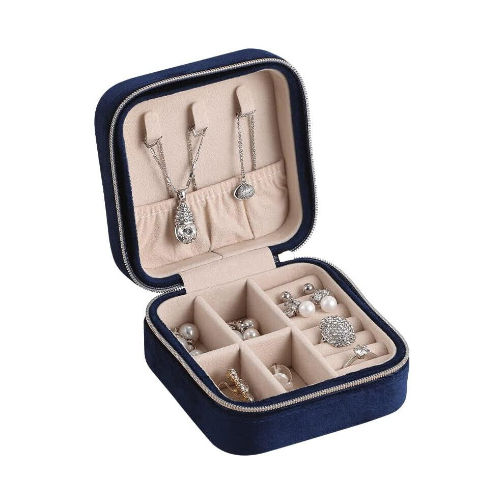 Travel Jewelry Case, Soft Velvet Small Jewelry Travel Organizer for Earring, Ring, Necklace, Lipstick and Jewelry Accessories Organizer Box for Girls