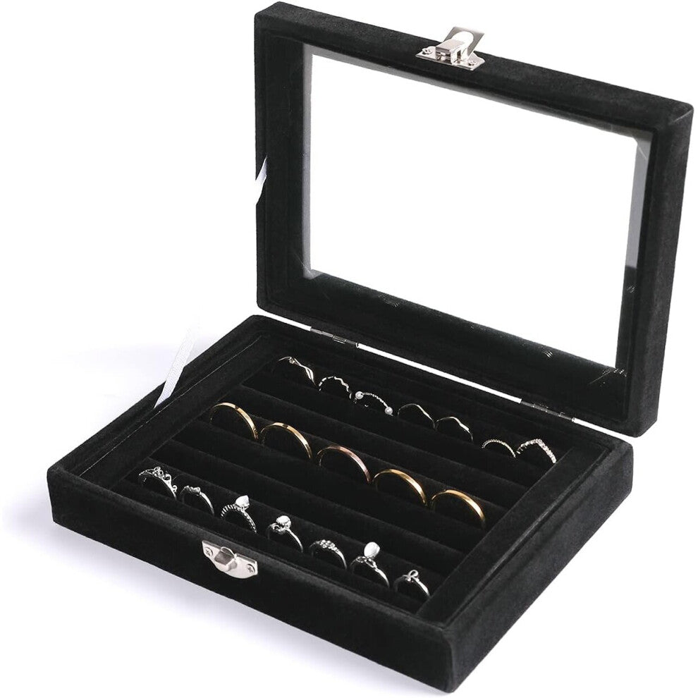 Rings-Earring Organizer Tray with Clear Lid,7 Slots Velvet Drawer Insert Jewelry Storage Box Jewelry Display Case Store Showcase Jewelry Box Gift for