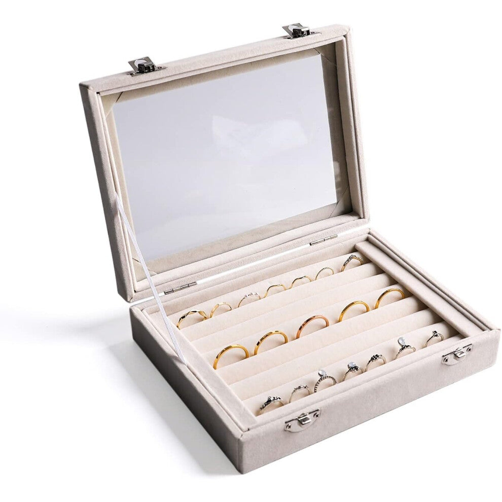 Rings-Earring Organizer Tray with Clear Lid,7 Slots Velvet Drawer Insert Jewelry Storage Box Jewelry Display Case Store Showcase Jewelry Box Gift for