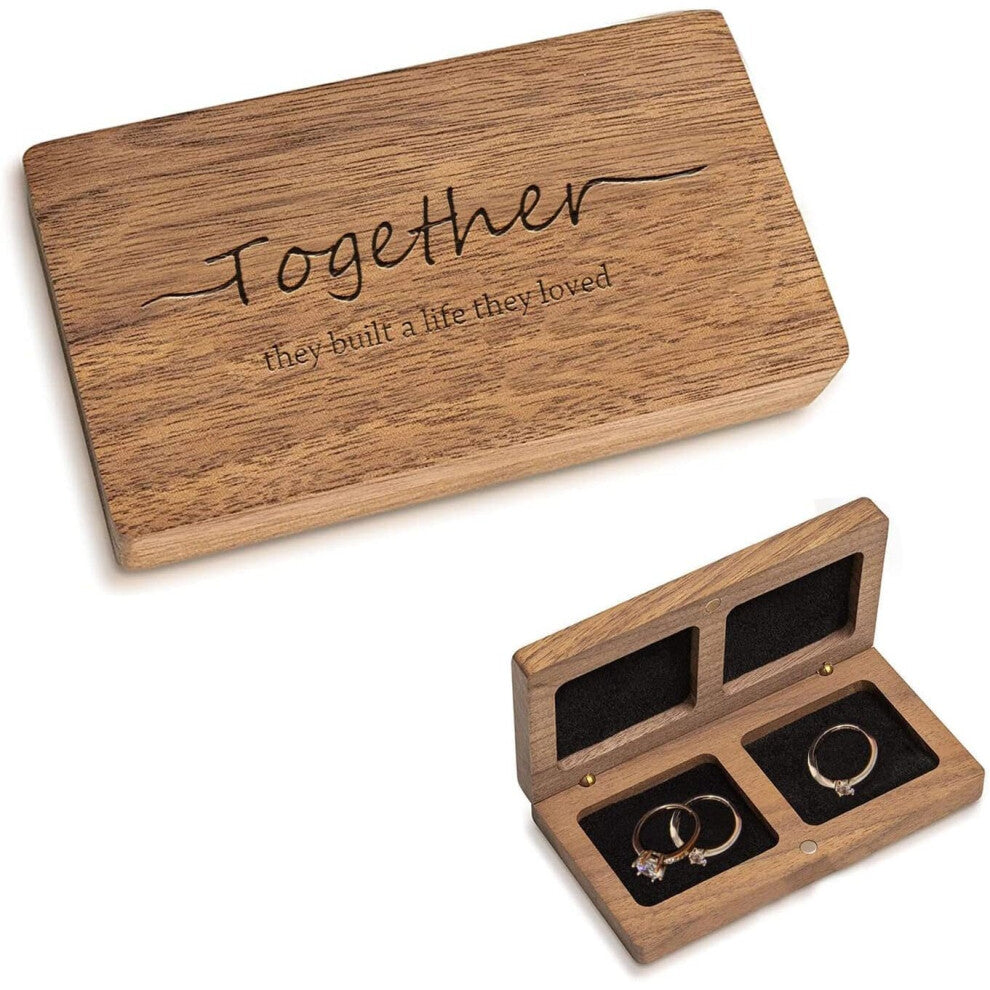 Wood Ring Box for Wedding Ceremony - Engraved Wooden Ring Bearer Box Wedding Accessories , Double Ring Boxes for Two Rings Case , Rustic Keepsake Enga