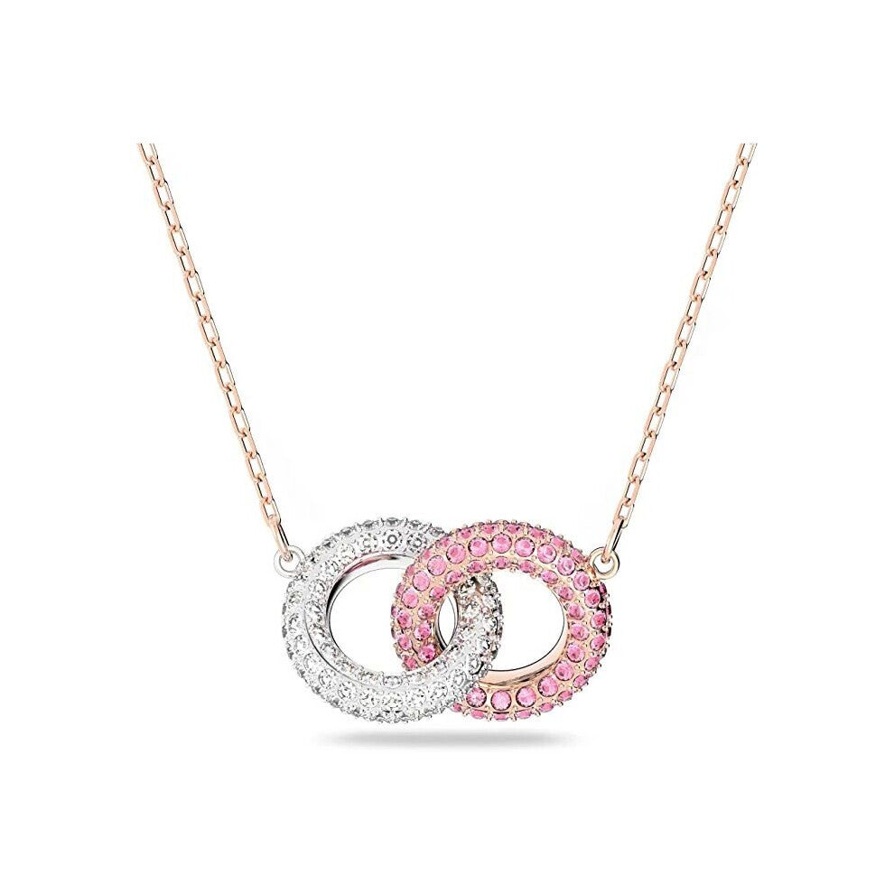 Double Ring Buckle Necklace for Women Interlocking Crystal Clavicle Chain?Pendant Necklace - Pink Crystals