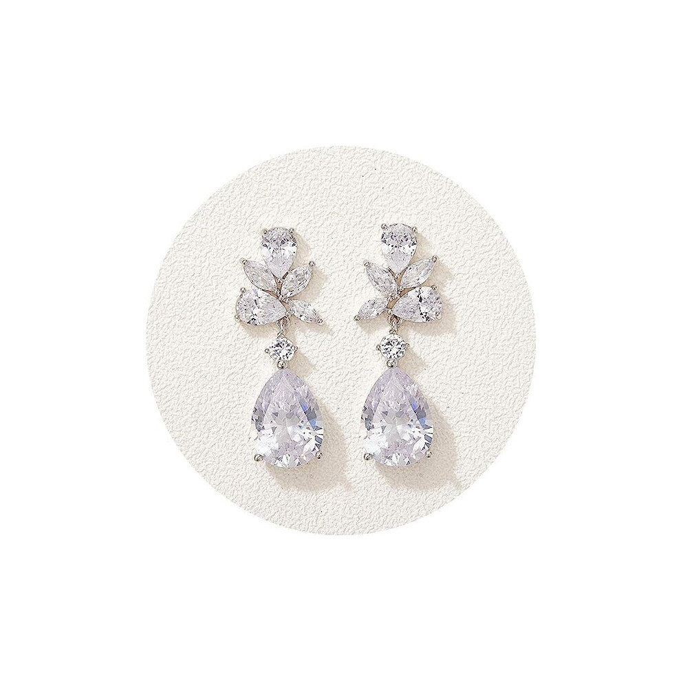 Elegant Bridal Wedding Earrings for Brides, Bridesmaids, Cubic Zirconia Teardrop Dangle Earrings for Women Formal Jewelry
