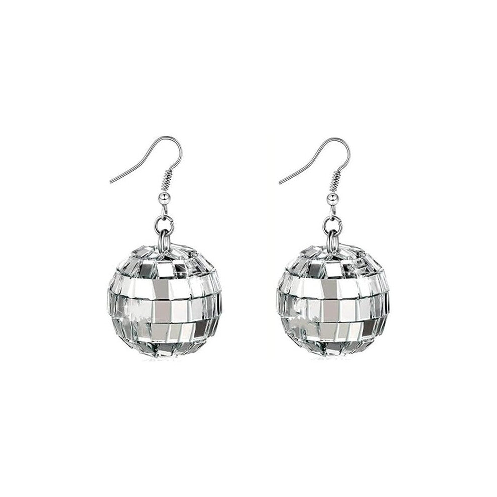 Disco Ball Earrings Silver Mirror Ball Earrings 60's or 70's Dance Party Costume Accessories for Women and Girls Jewelry Holiday Earrings
