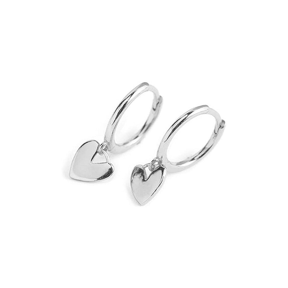 Cute Heart Love Dangle Drop Cartilage Huggie Hoop Earrings For Women Girls Minimalist Silver Charm Dangling Cuff Sleeper Hoops Dainty Hypoallergenic