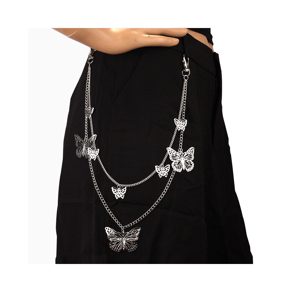1pc Double Layers Trousers Chain Hip Hop Punk Butterfly Biker Jeans Link Pants Keychain Jewelry For Men