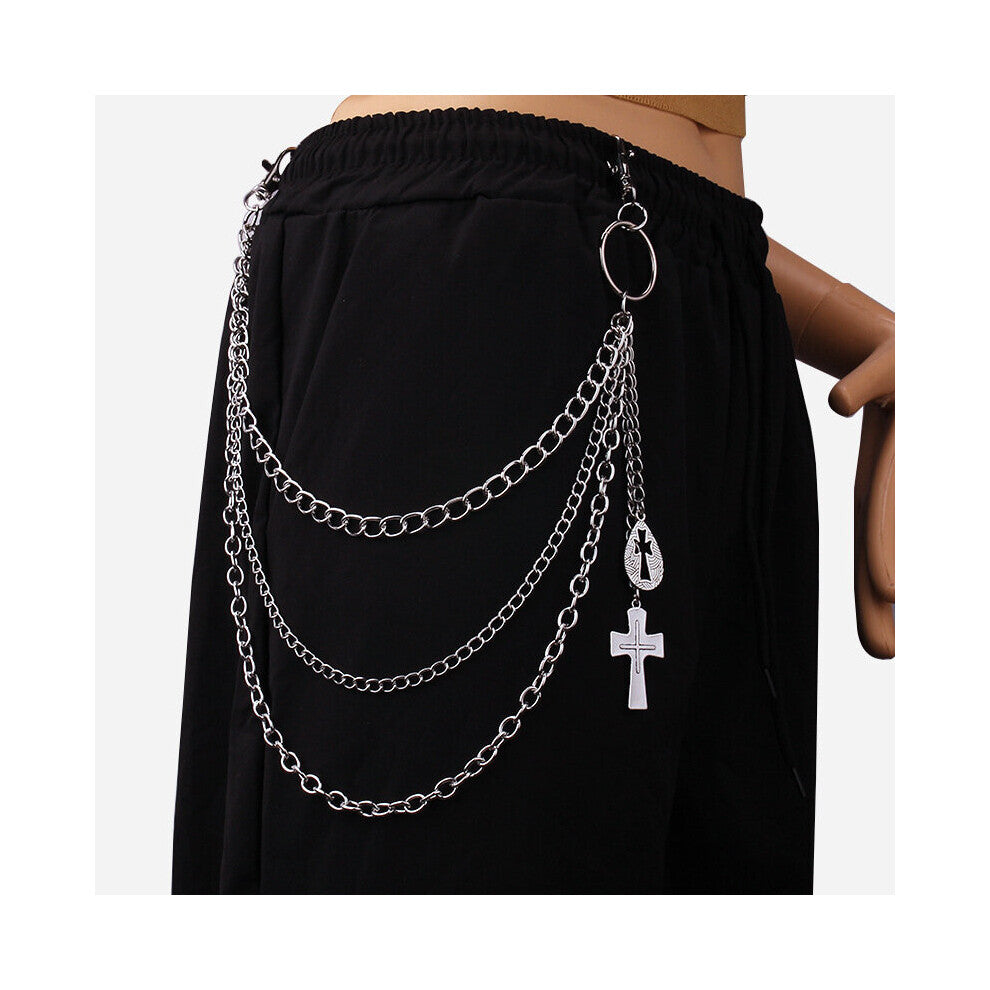 1pc Alloy Silver Grey Cross Pendants Chain On The Jeans Pants Hip Hop Accessories For Men