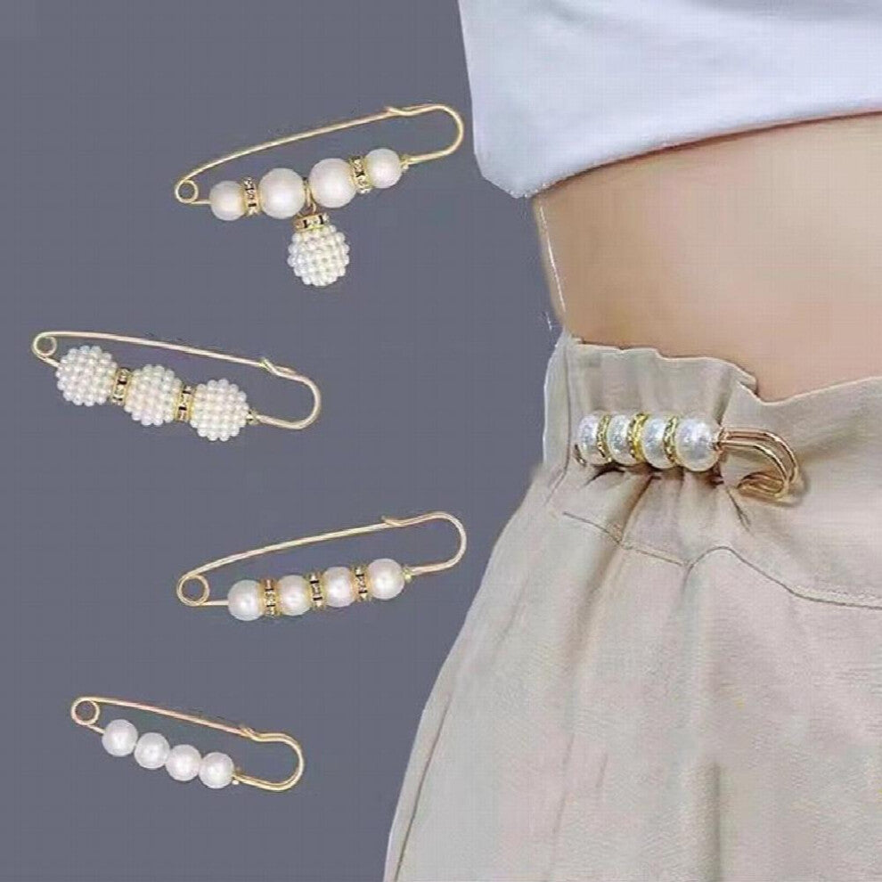 4pcs Faux Pearl Waist Brooch Pins Sweater Shawl Clips Women Jeans Dress Collar Pin Accessories