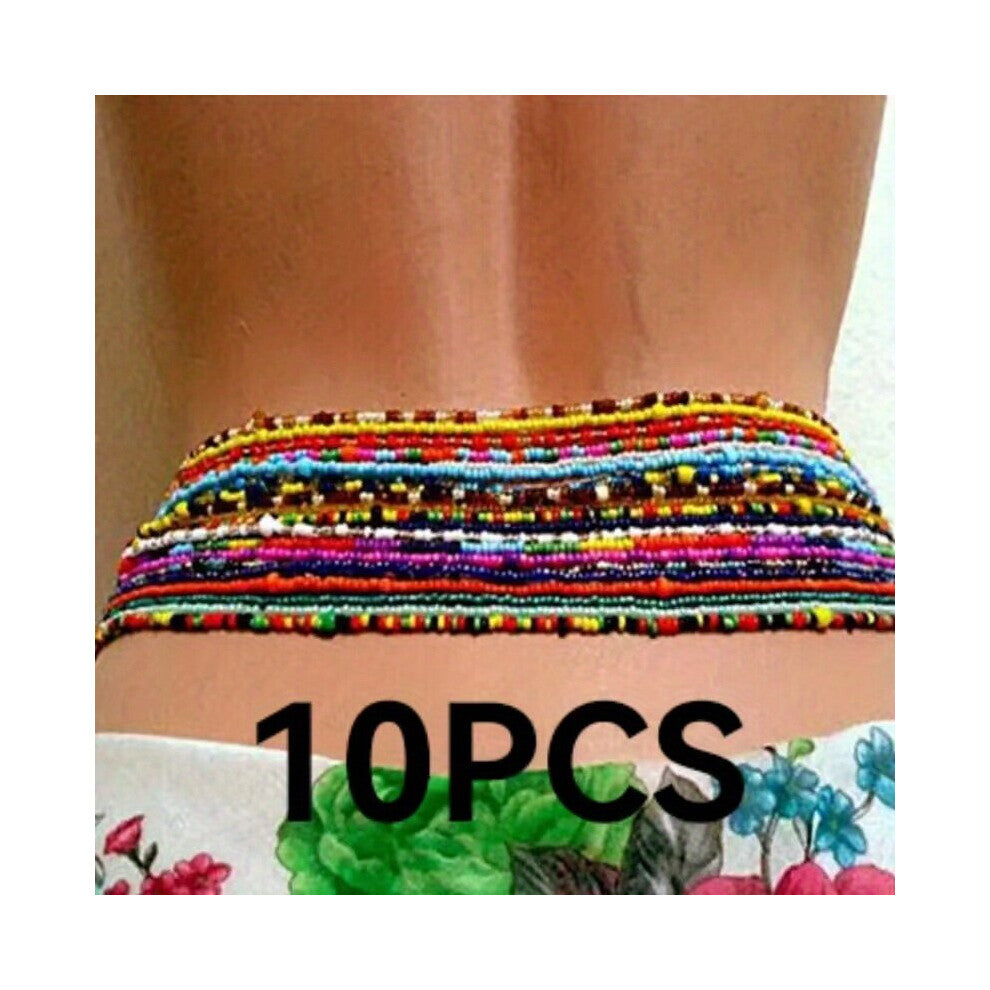 10 20pcs Boho Beaded Waist Chain Multicolored Elastic Belly Chain Summer Beach Chain Body Jewelry Accessories For Women