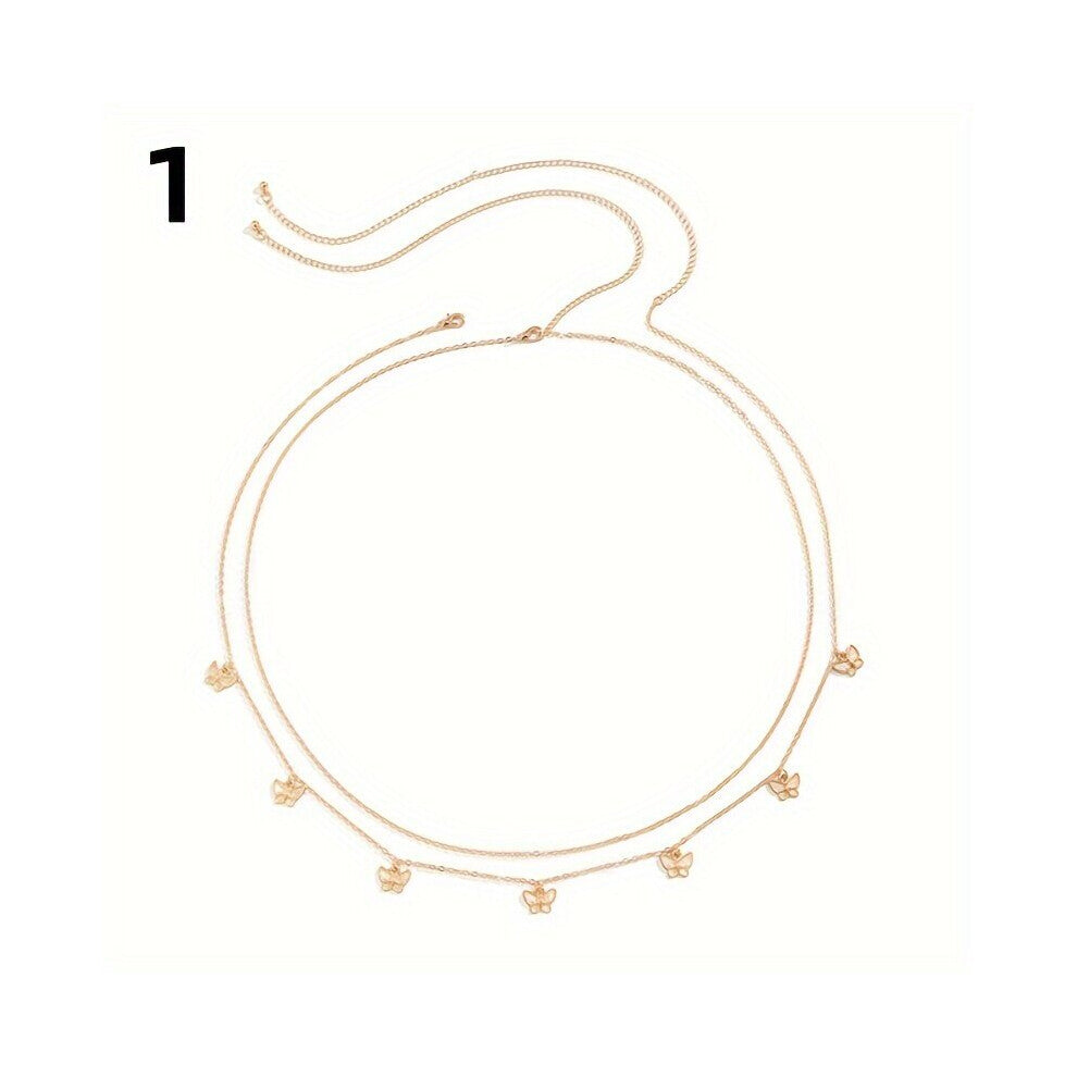 Double Layer Waist Chain Butterfly Pendant Metal Belly Chain Women Sea Beach Bikini Body Chain Decorative Accessories