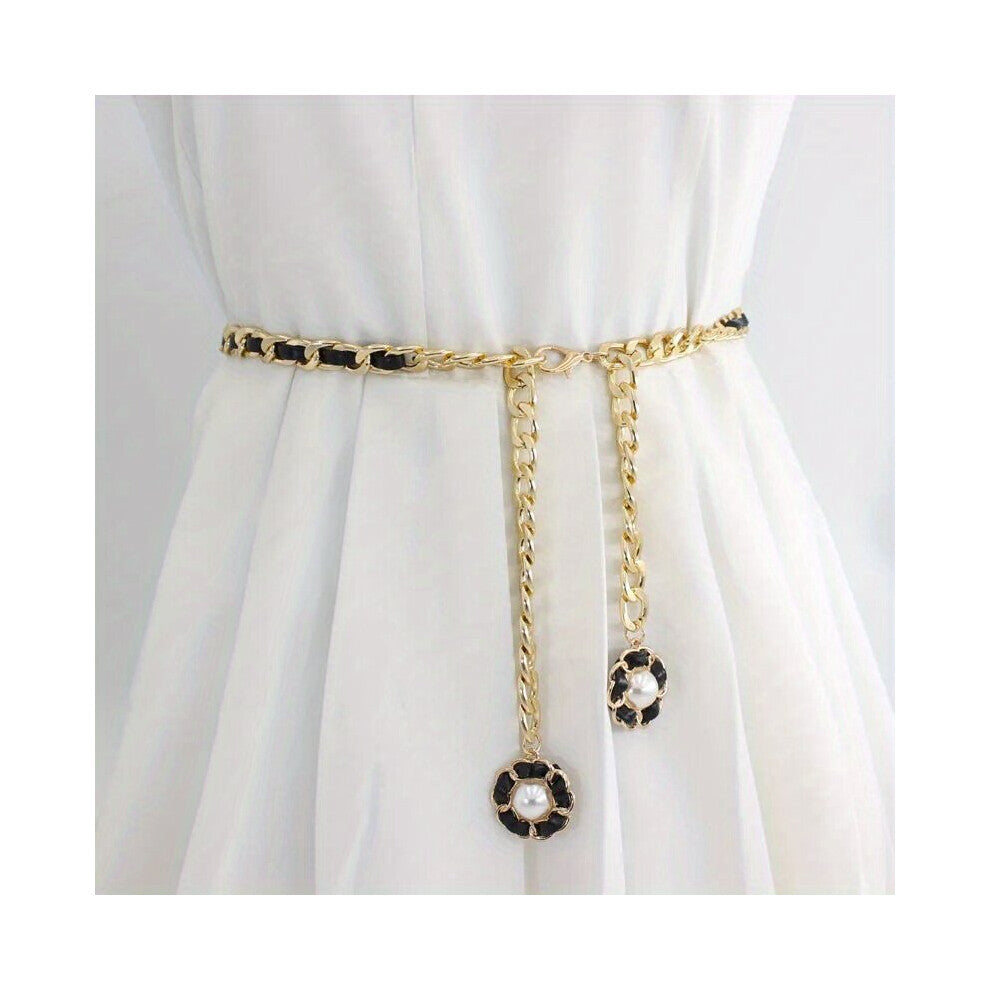 Double Camellia Pendant Tassel Chain Women Dress Chain Waist Chain Boho Metal Chain Jewelry Accessories