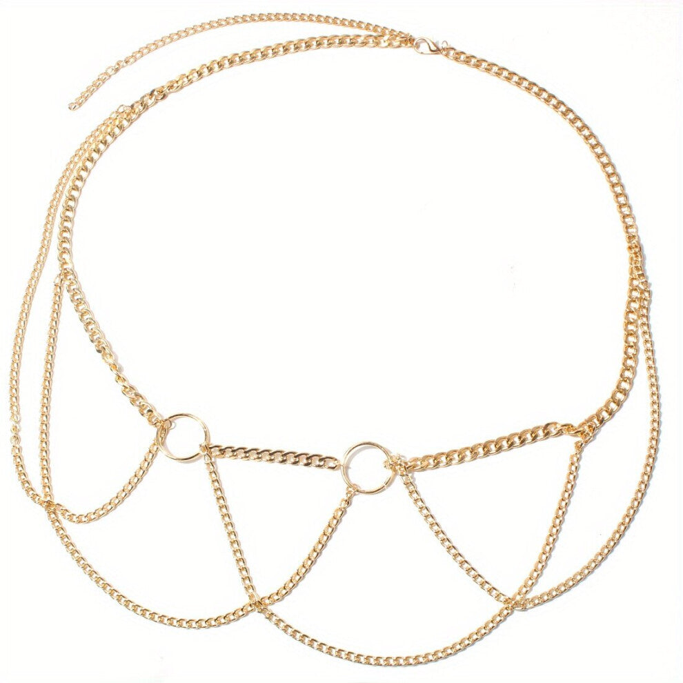 Punk Layered Body Chains Golden Hollow Out Metal Waist Chain Vintage Body Jewelry Accessories For Women And Girls