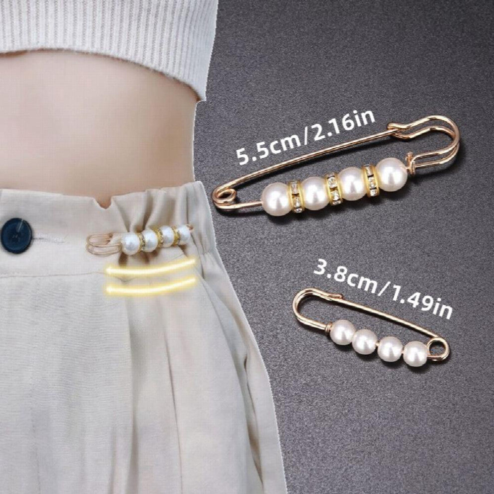 2pcs set Waistband Pin Faux Pearl Brooch Pins Sweater Shawl Clips Rhinestones Collar Pin Diy Accessories