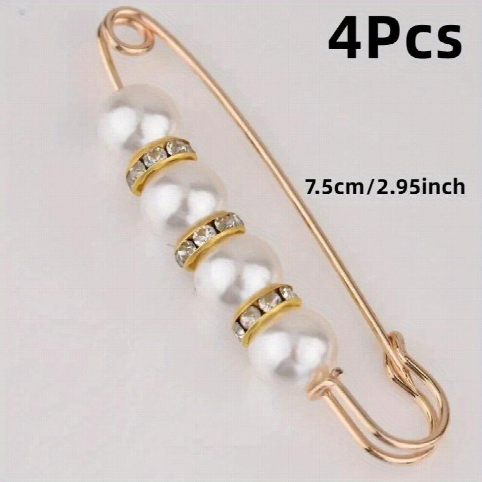 4Pcs Set Faux Pearl Brooch Pins Waist Buckles Pants Buckle Clips Sweater Shawl Pins Safety Pins For Women Girls Dresses Cardigan Collar Decoration