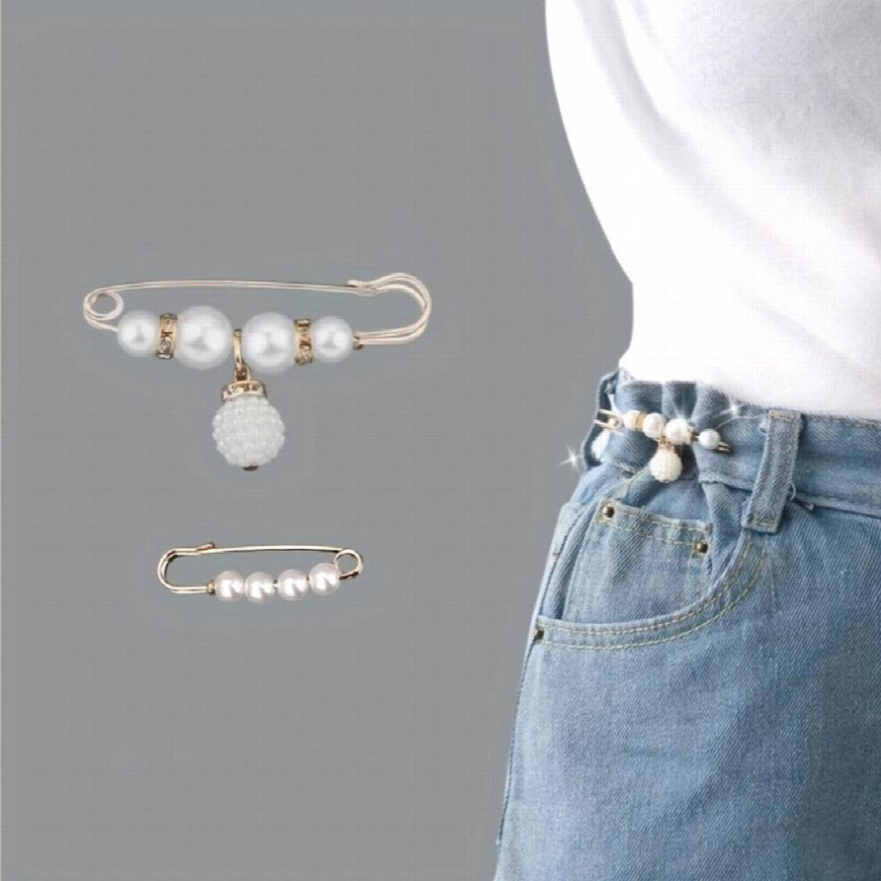 2pcs set Pants Waist Pin Casual Faux Pearl Beads Trousers Waist Pin Clothes Fixed Brooch Waist Circumference Change Pin Accessories