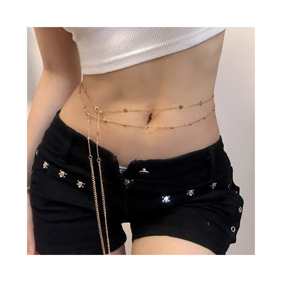 Double Layer Metal Waist Chain Sequin Chain Circular Piece Body Chain Belly Chain Women Accessories
