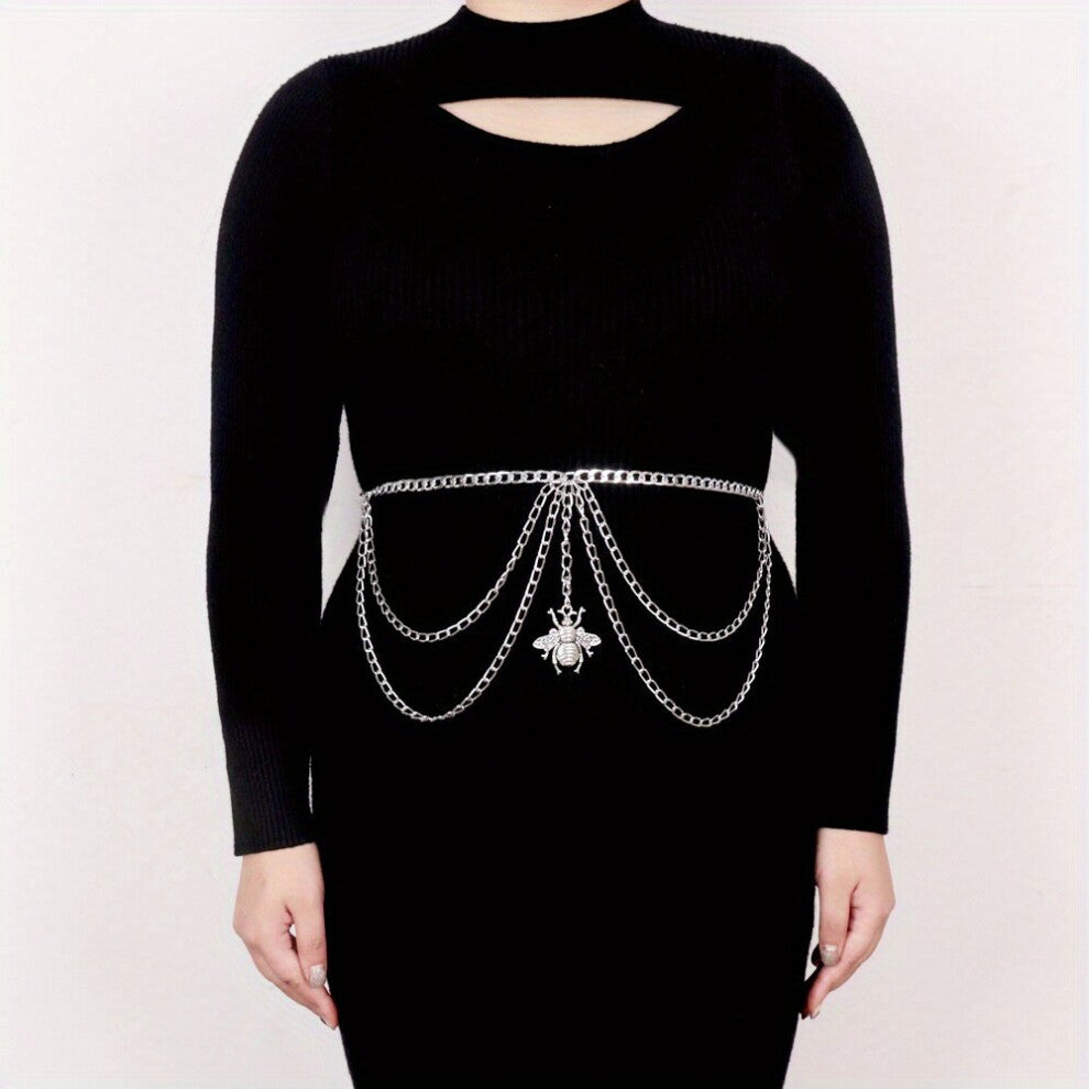 Plus Size Bee Pendant Waist Chain Silvery Metal Layer Metal Belly Chain Hip Hop Decorative Girdle Dress Accessories