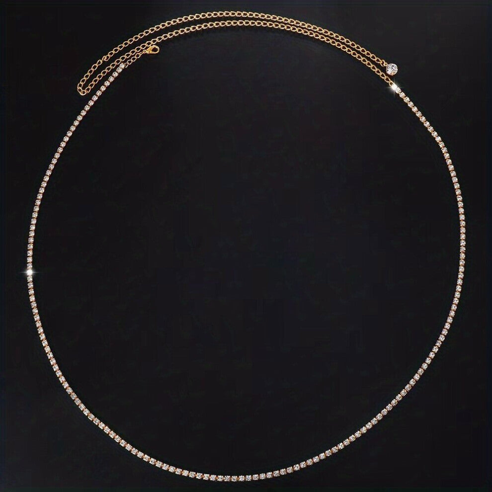 Full Rhinestone Thin Waist Chain Adjustable Sparkly Metal Belly Chain Dress Girdle Y2K Bikini Chain Accessories
