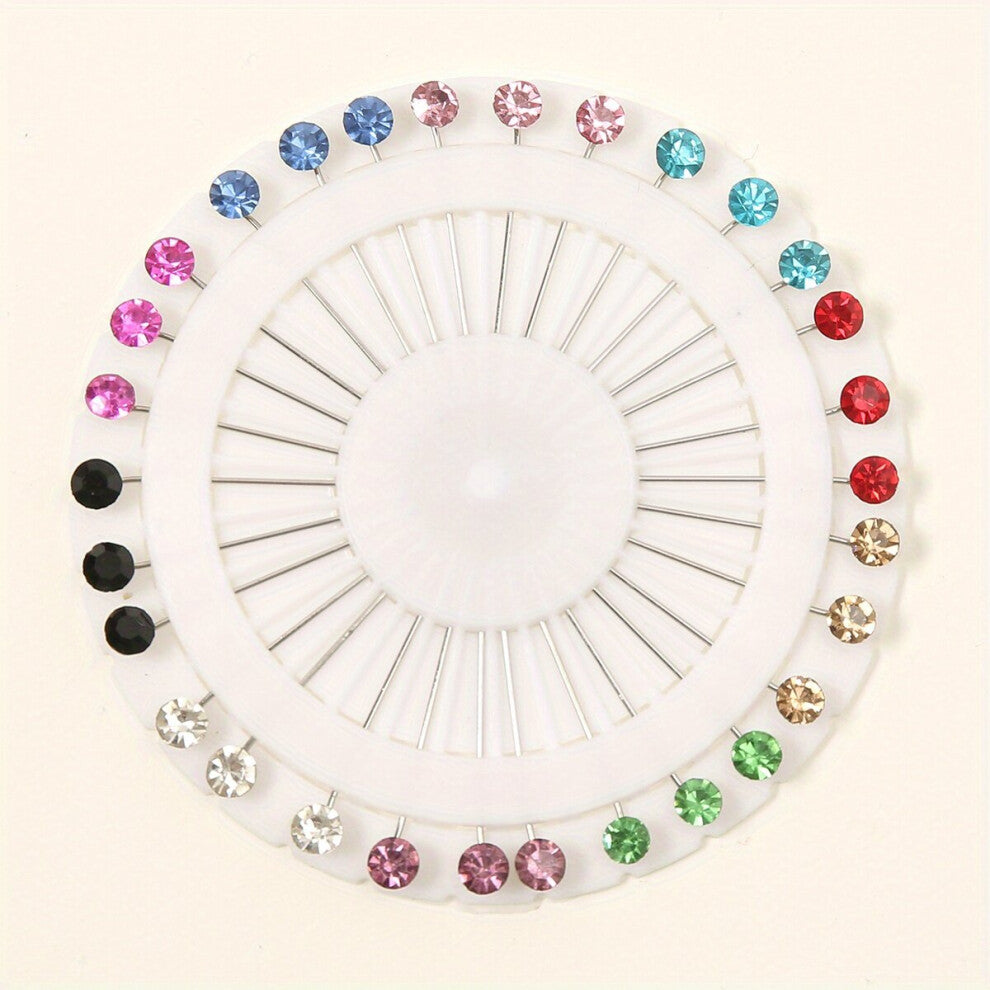 30pcs Hijab Pins Colorful Rhinestone Safety Scarf Shawl Pin Crystal Wedding Brooch Straight Head Pin Clothing Accessories