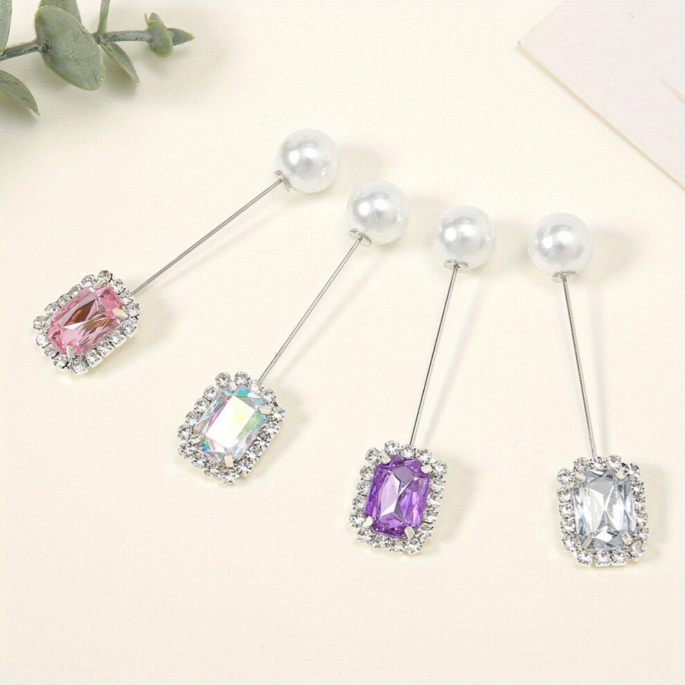 4pcs Crystal Metal Scarf Pin Rhinestone Silvery Shawl Buckle Decorative Dresses Safety Pins Cardigan Clip For Women