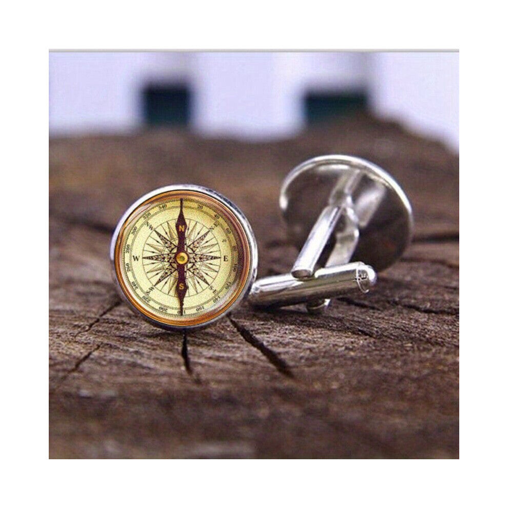 Retro Punk Style Compass Cufflinks For Men