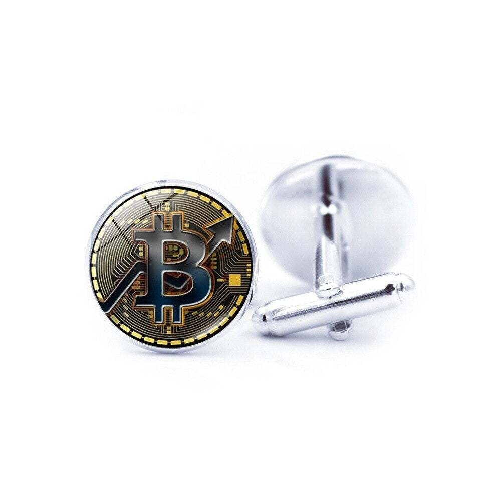 1pair Mens Metal Round Bitcoin Cufflinks