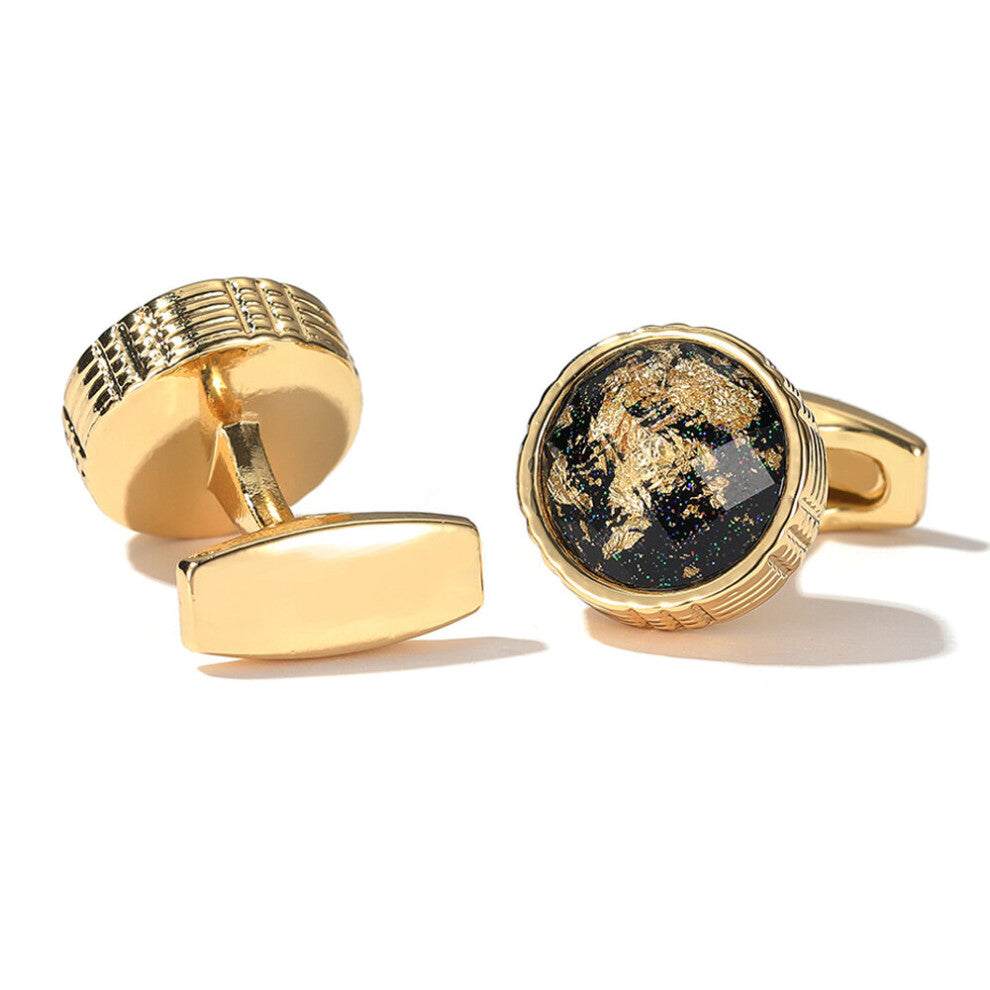 Pattern Golden Round Mens Cufflinks