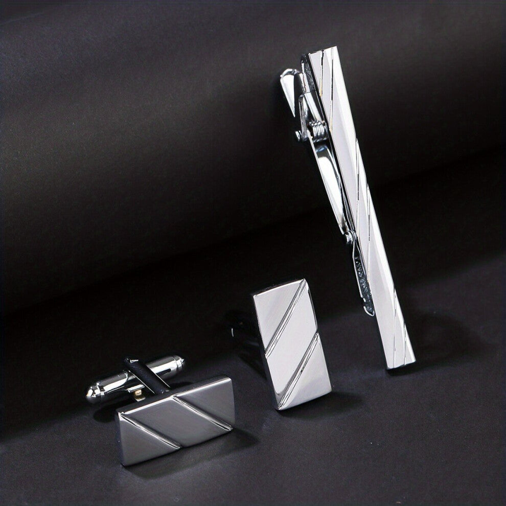 3pcs set Glossy Laser Cutting Line High Business Classic Tie Clip Cufflinks Set 2 Cufflinks And 1 Tie Clip
