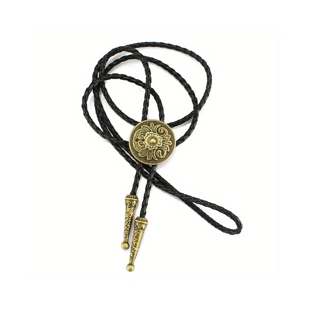 1pc Pattern Bronze Metal Collar Rope Necklace Necktie Vintage Versatile Western Cowboy Shirt Sweater Accessories Woven Belt For Men