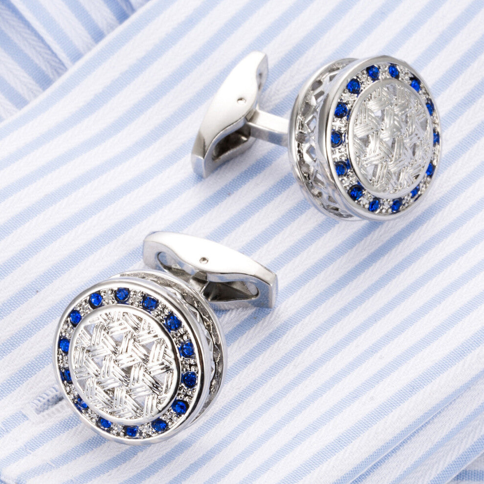Mens Business Dress French Shirt Round Hollow Crystal Cufflinks
