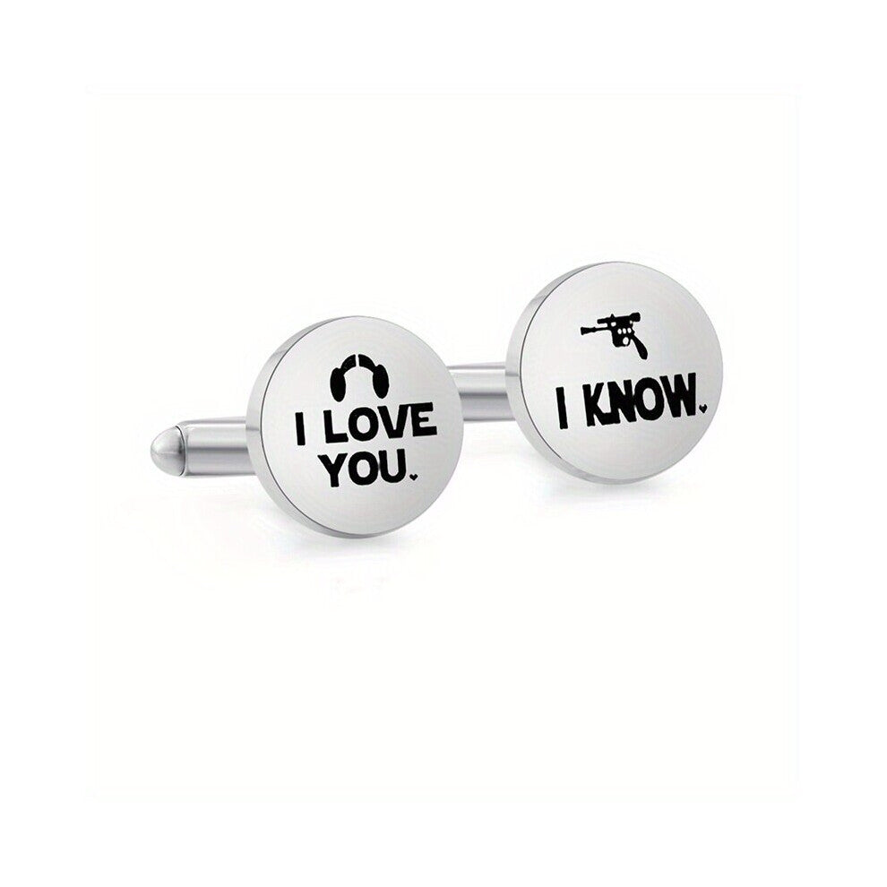 1pair Stainless Steel Carved Cufflinks I LOVE YOU And Man And Stylish Mens Cufflinks