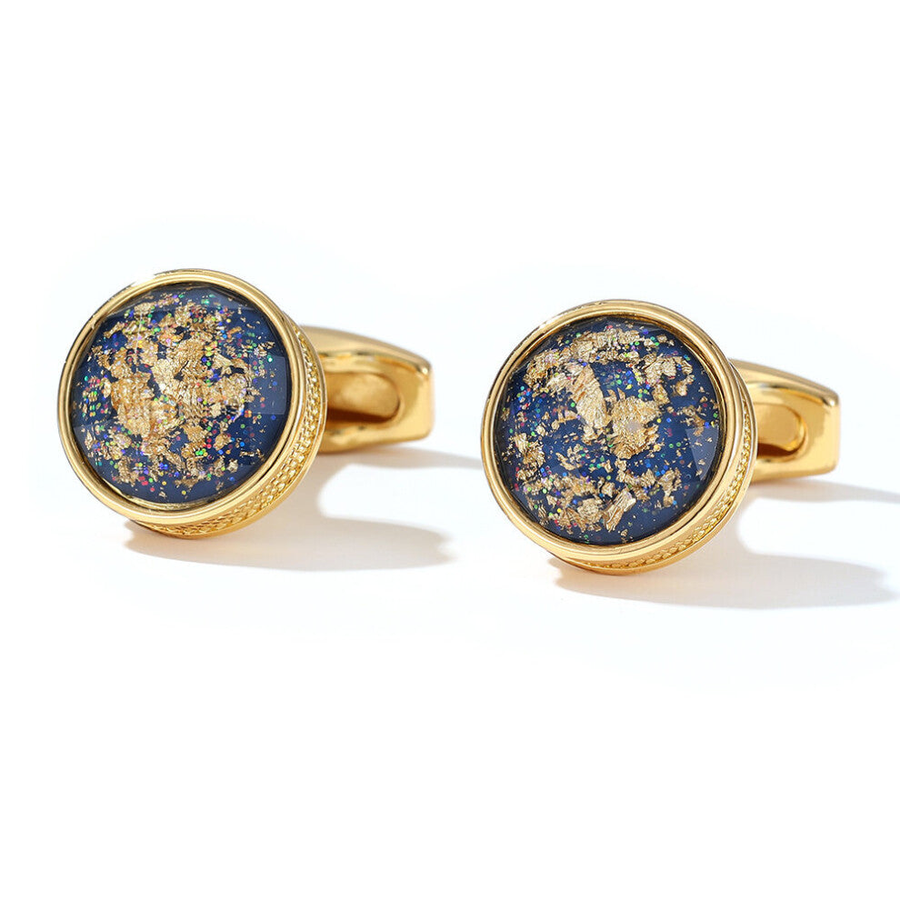 Pattern Round Golden Mens Cufflinks