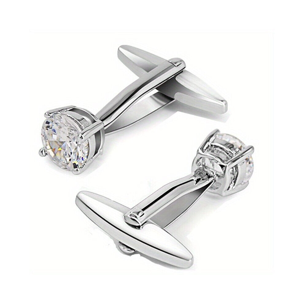 Stainless Steel Crystal Cufflinks Sparkling Artificial Diamond Cufflinks Set Suitable For Wedding Parties