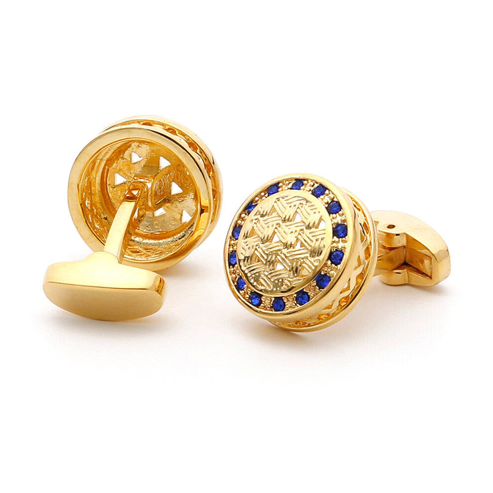 Mens French Round Cufflinks With Rhinestones