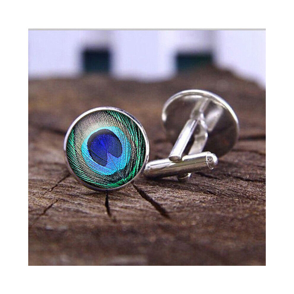 1pair Feather Time Gem Stainless Steel Cufflinks