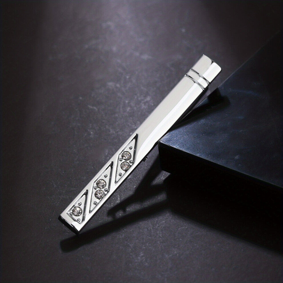 1pc Five Artificial Diamonds Cutting Line Glossy High Light Business Classic Tie Clip