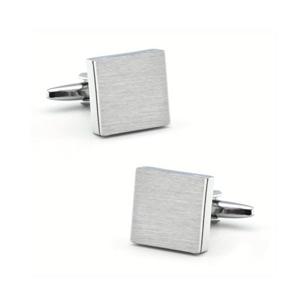 1pair French Shirt Button Square Silver Smooth Brushed Mens Metal Cufflinks