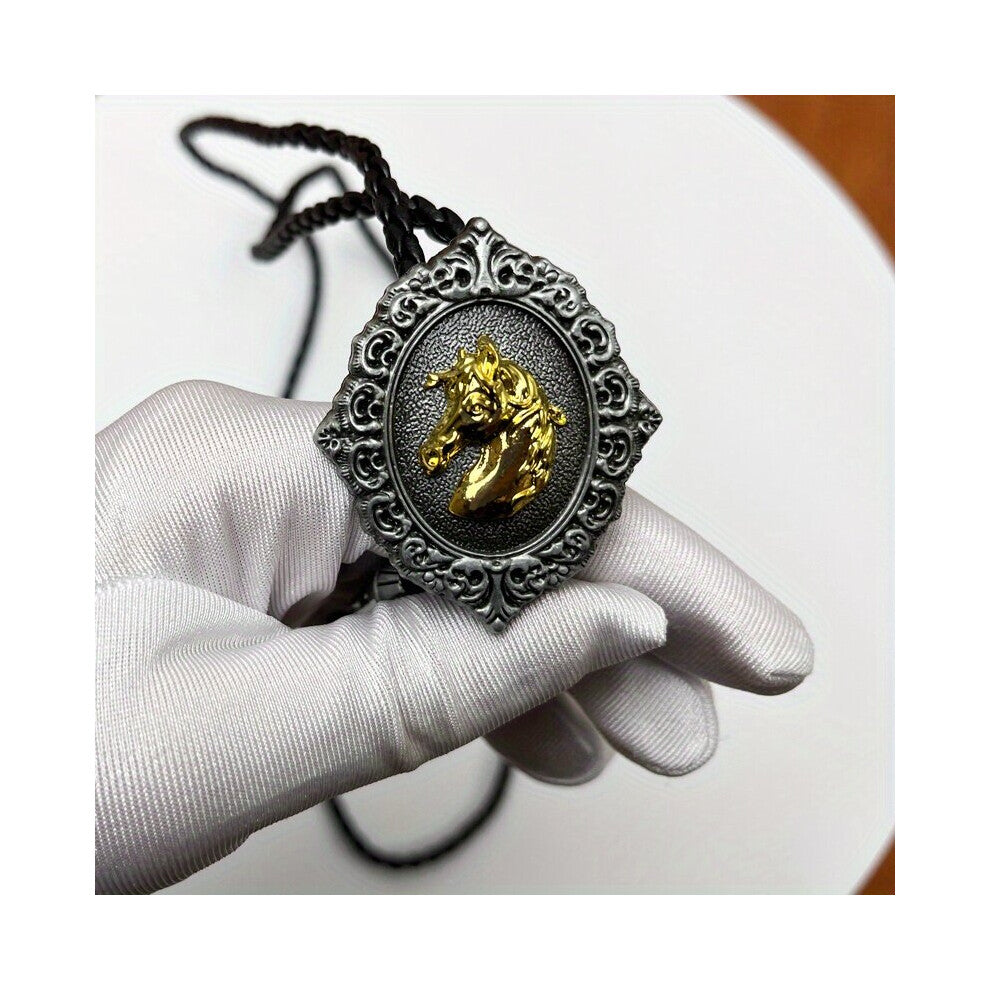 1pc Animal Horse Head Metal Collar Rope Necklace Necktie Vintage Versatile Western Cowboy Shirt Sweater Accessories Braided Lace Up For Men