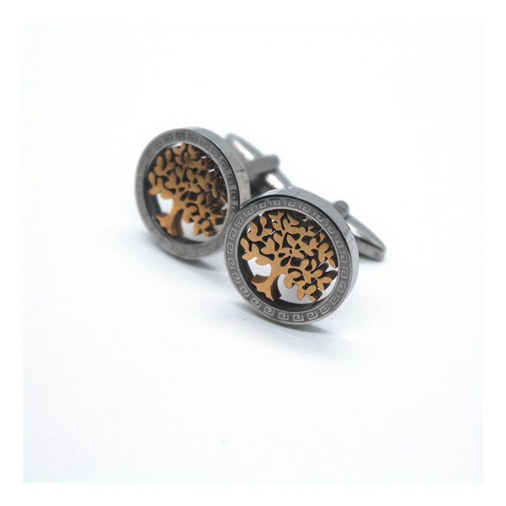 Stainless Steel Two Tone Tree Of Life Cufflinks Mens High end Cufflinks Business Cufflinks For Men