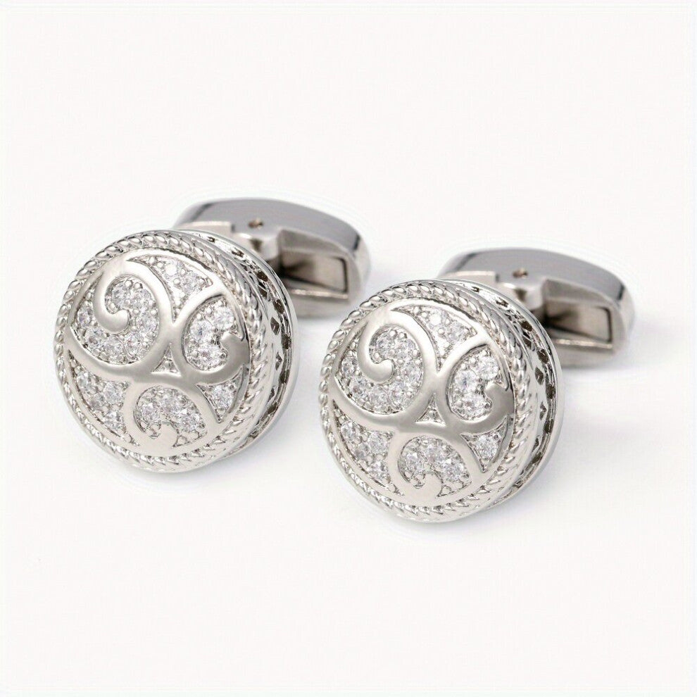 Inlaid Zircon Formal Casual Business Round Mens Shirt Cufflinks Fathers Gift