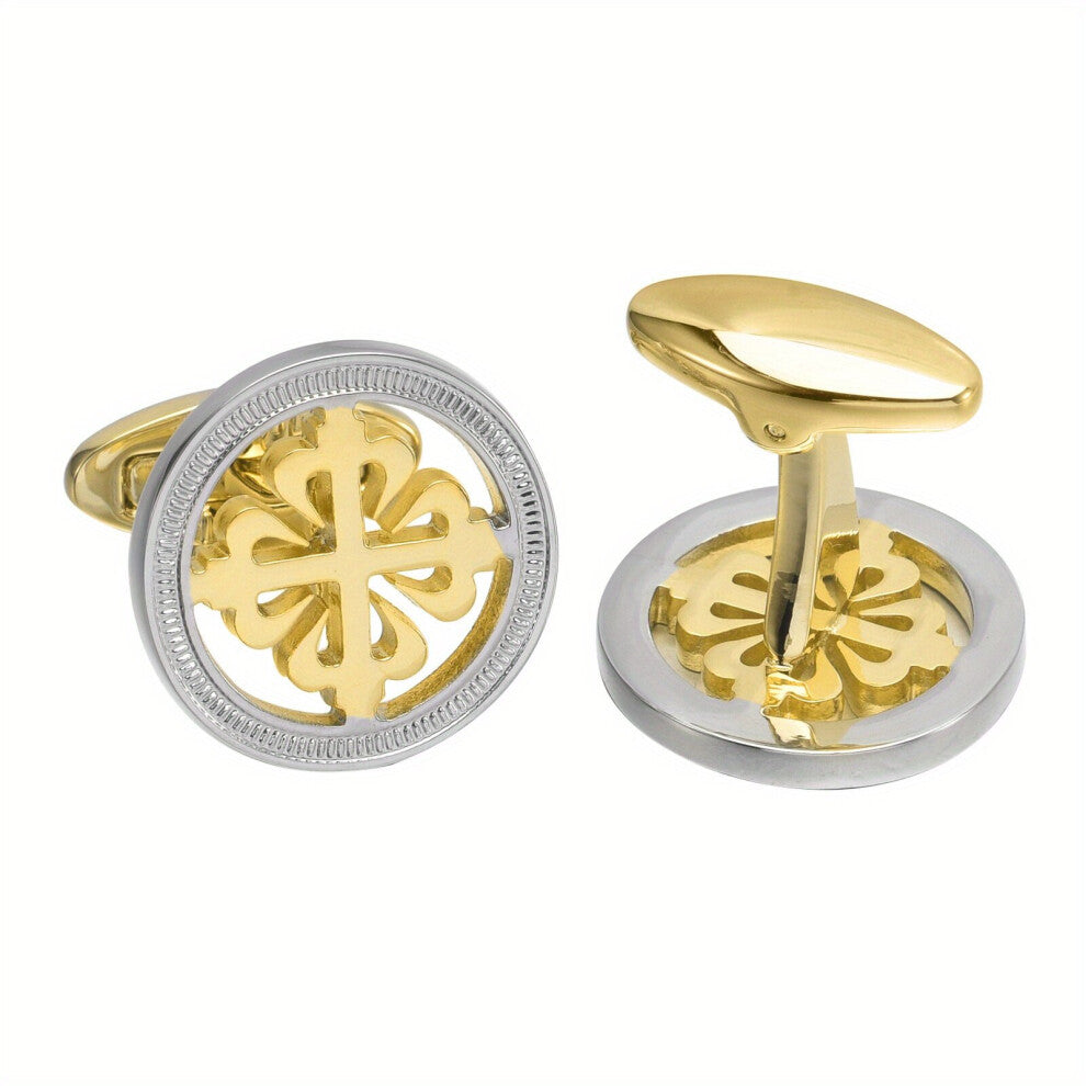 1pair Copper Two Tone Cufflinks Hollow Flower Shirt Cufflinks Versatile Accessories Cufflinks For Wedding Suit