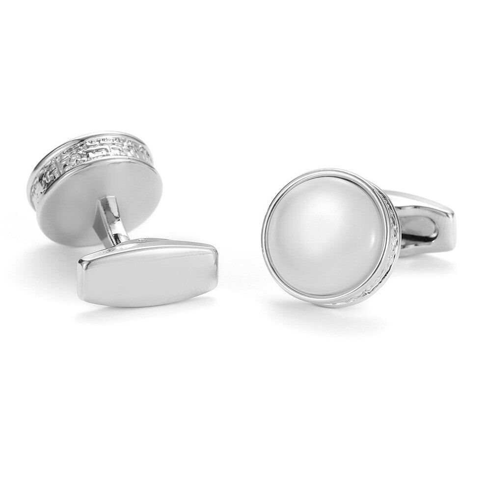 Mens Silver Round With Stone Shirt Cufflinks